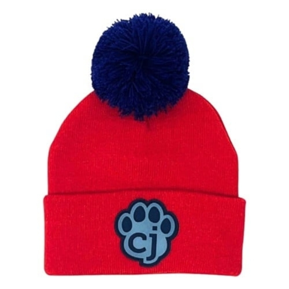 Red and Blue Kids Pom-Pom Beanie